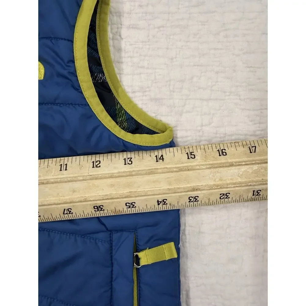The North Face Reversible Full Zip Puffer Vest Plaid Blue Green 4T